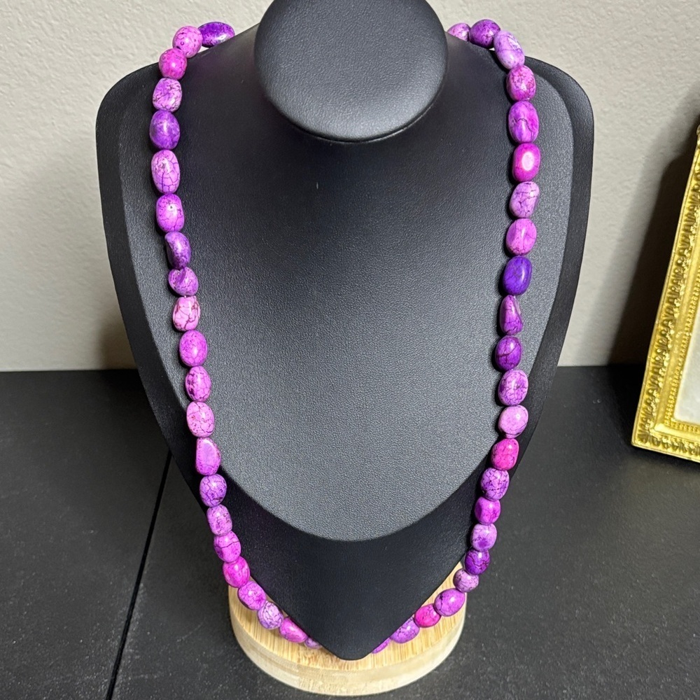 Purple Stone Long Beaded Necklace boho Southwestern